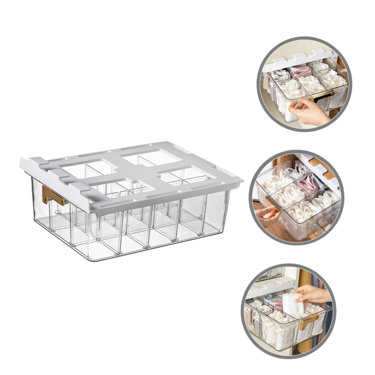 KOMBIUDA Scatola Organizer per Intimo e Calzini da Armadio Coperchio | Pet Multi-griglia, Design a Scomparti, per Guardaroba e Casa, Stile Fashion