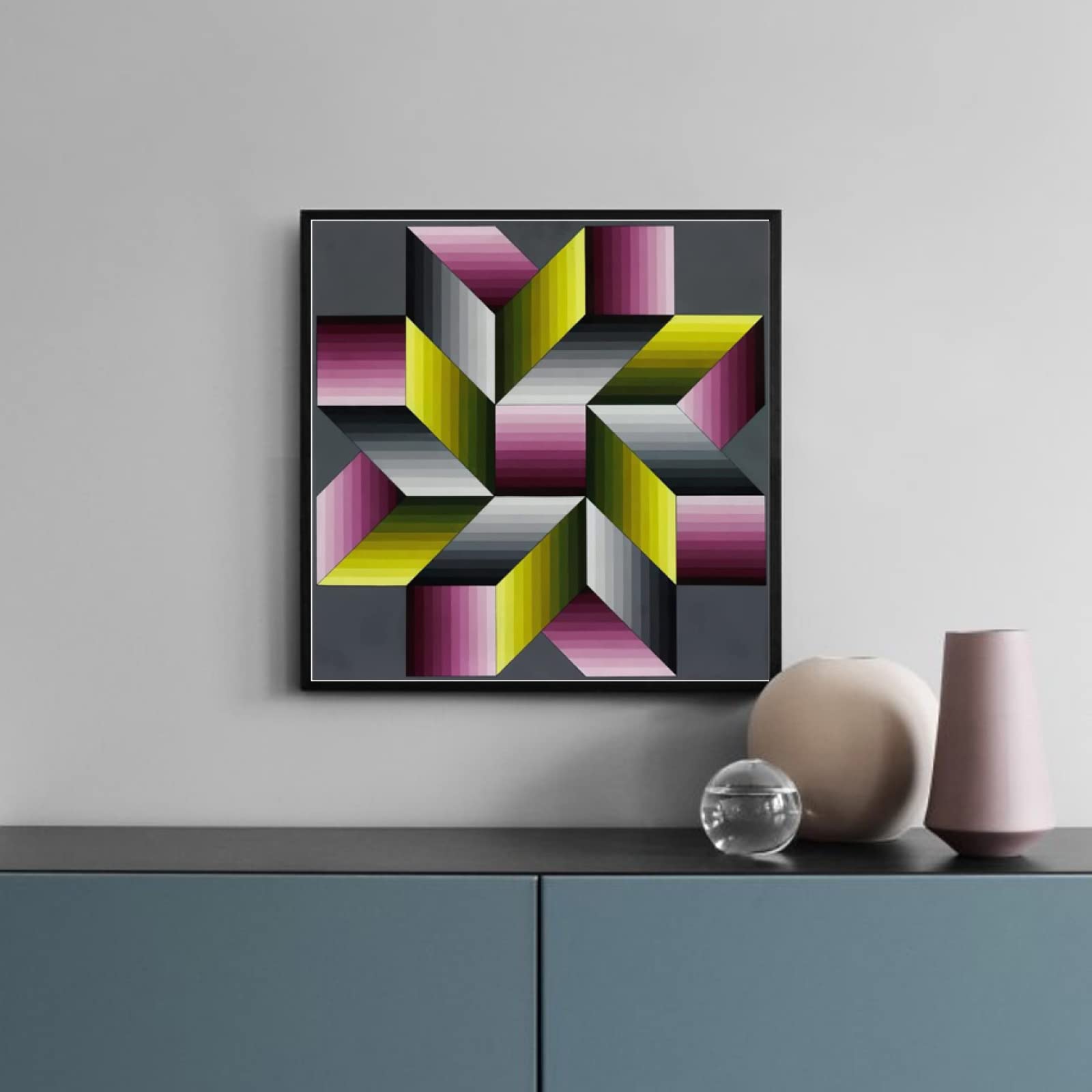 LATAFA Lot De 2 Affiches Victor Vasarely 40x60cm - Art Optique Abstrait Sur Toile Sans Cadre