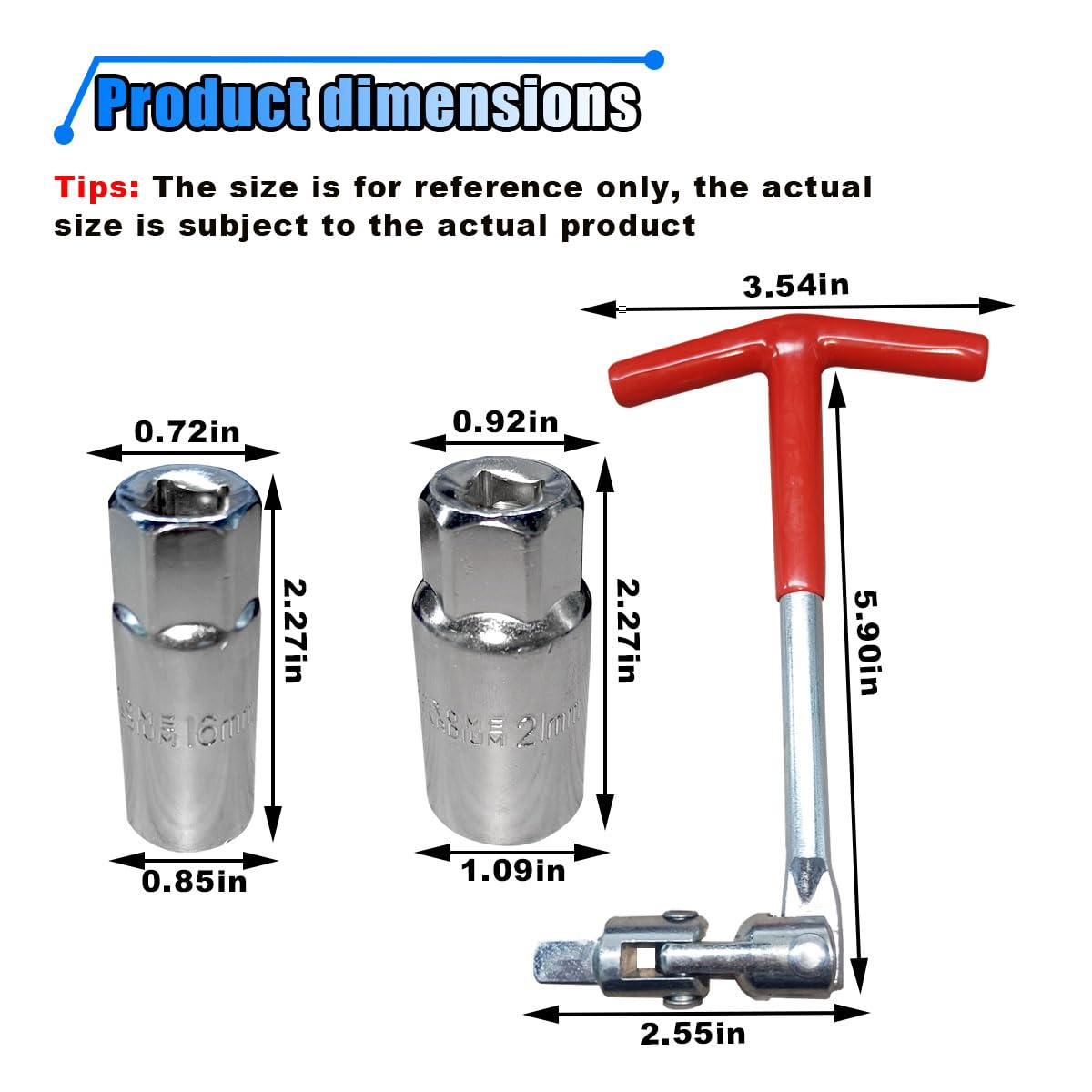 BDZMC Spark Plug Socket Wrench, T-handle Spark Plug Removal Tool, 16 mm 5/8 Inch and 21 mm 13/16 Inch Installer Tool Kit, Suitable for Lawn Mowers, Motorcycles, Small Motor Vehicles