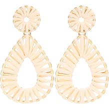Raffia Teardrop Dangle Earrings Handmad Statement Drop Earrings