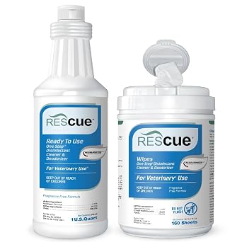 REScue Canister Wipes & RTU 32oz Disinfectant Disinfectant Cleaner for Vet Use, Designed to Clean Kennels, Litter Boxes & More