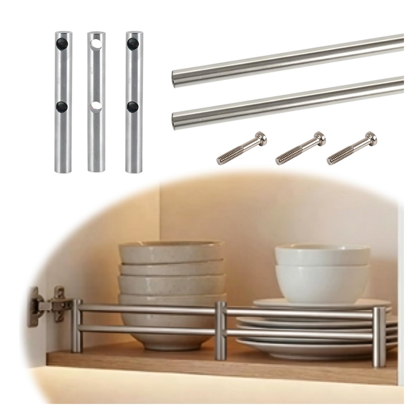 Hphdfs Silver 20-120 Cm Kitchen Shelf Guard Rail For Cabinets, Custom Anti-Tipping Gallery Rails For Hanging Shelving, Shoe Racks, Stainless Steel Guardrail Bar With Posts & Screws(,L 31"/78.7Cm)