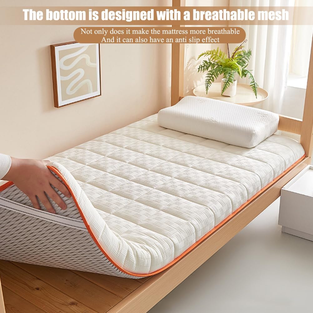 Green/5cm,90 * 200cm, Memory Foam Japanese Futon Mattress Topper Thicken 5Cm/8Cm Waffle Fabric Mattress Pad with Elastic Band Floor Mattress Topper Sleeping Mat for Camping Dormitory