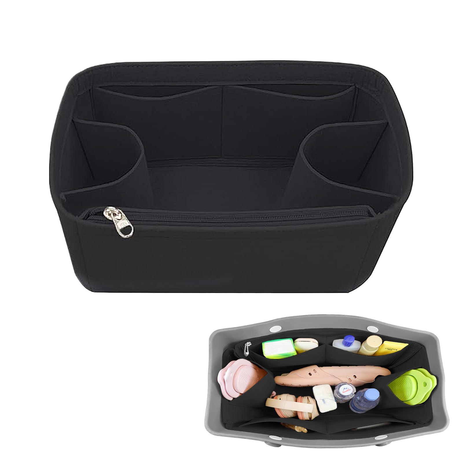 Lckaey Rubber Beach Bag Organizer Compatible with Bo Bag Tote,Divider Pouch for Bo Bags Accessories Felt Insert3018black-M