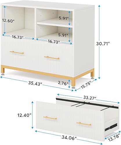 Miniatura 2 de Tribesigns Archivador lateral con cajón, archivador blanco con barra ajustable para colgar archivos de tamaño cartaA4, soporte de madera de 35.4