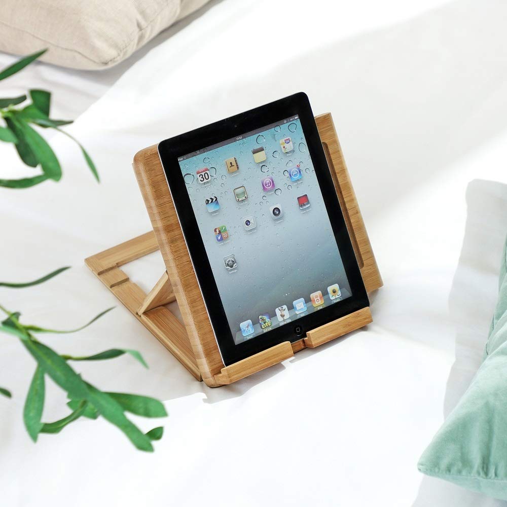 Luxe kookboekenstandaard van bamboe hout - Boekenhouder voor o.a. tablet, kookboek (als boekenstandaard in keuken), of boek - Verstelbaar & inklapbaar - Decopatent