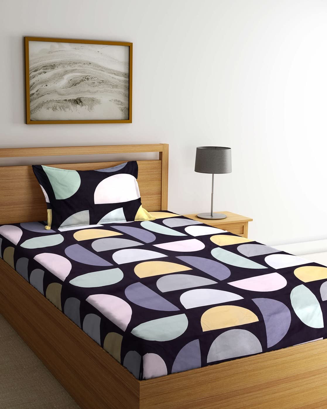 Yellow Glace Cotton Bedsheet - Fitted Sheet with Pillowcase -18
