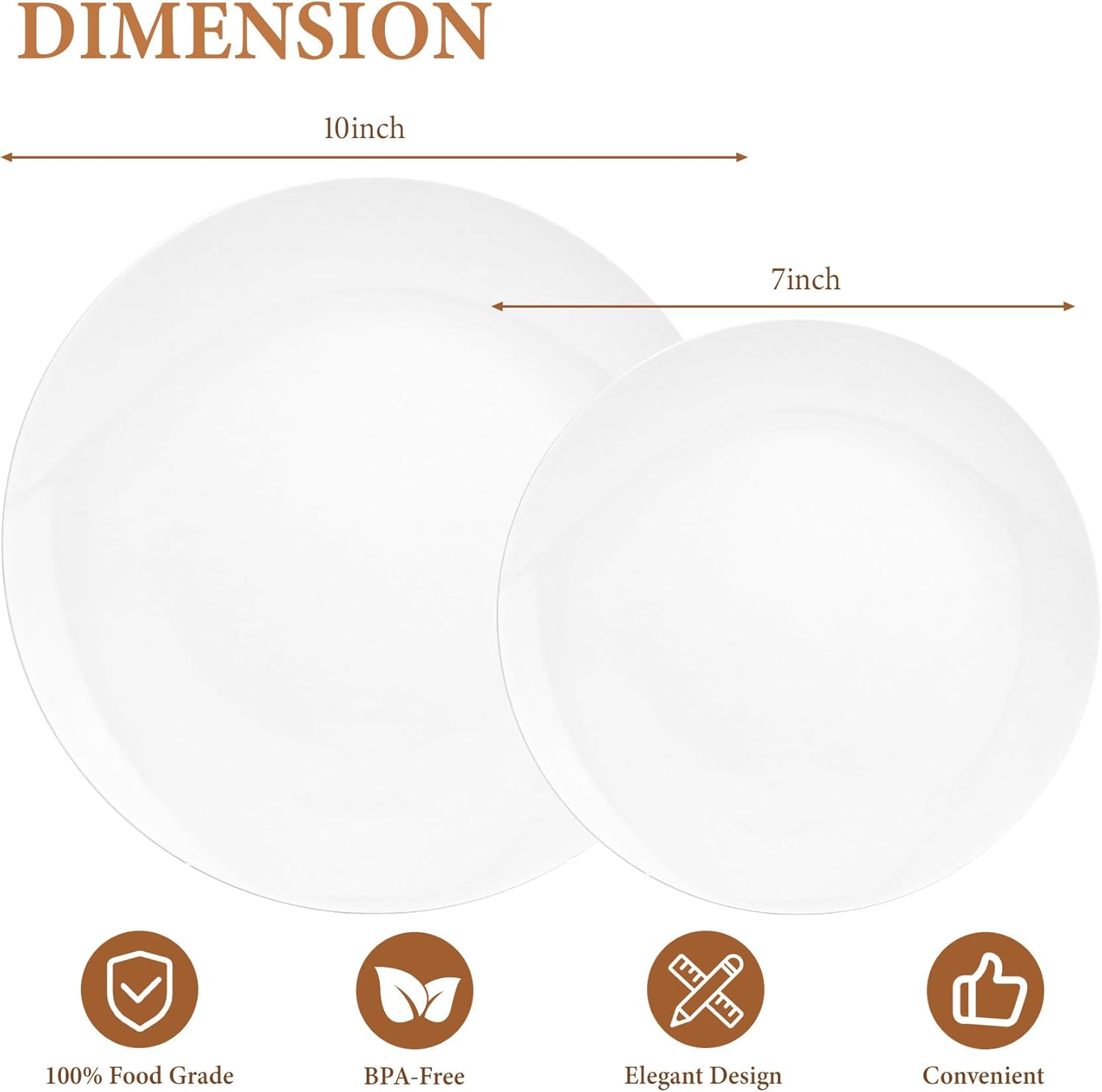 Lullaby 100PCS White Plastic Plates, Disposable White Plastic Plate, 50PCS Dessert Plates 7" and 50PCS Dinner Plates 10", Perfect for Party Wedding and Daily Use