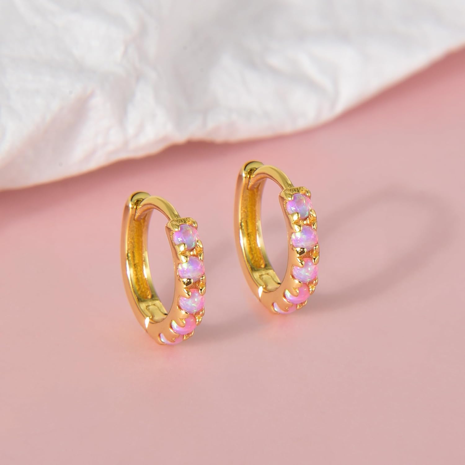Tiny Mini Opal Huggie Hoop Earrings Upper Ear Cartilage Helix 18k Gold Plated Silver Minimalist Simple Small 10mm 8mm 6mm Hoop Earrings - Image 2