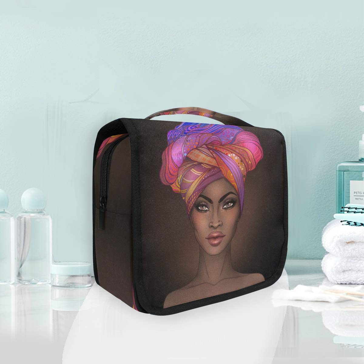 Bolaz Hanging Toiletry Bag African American Woman Portable Cosmetic Makeup Travel Organizer for Men & Women with Sturdy Hook