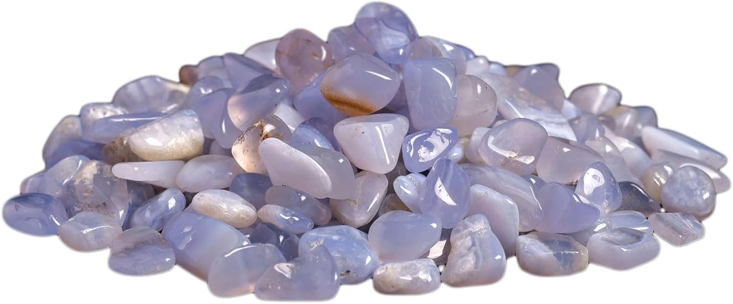 1 Pound Blue Chalcedony Small Tumbled Chips Stone Crushed Blue Lace Agate Stones Pieces Irregular Shaped Gemstone Chips for Vase Filler Jewelry Making Home Decoration