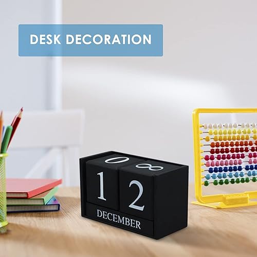 Miniatura 8 de YUUFUU Bloques de calendario de escritorio perpetuo de madera, accesorios de escritorio rosados, decoraciones cúbicas de madera, calendario, fecha
