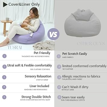 Bean Bag Cover, Filling Transfer Liner, Soft Micro Suede, Adult, Dark Green