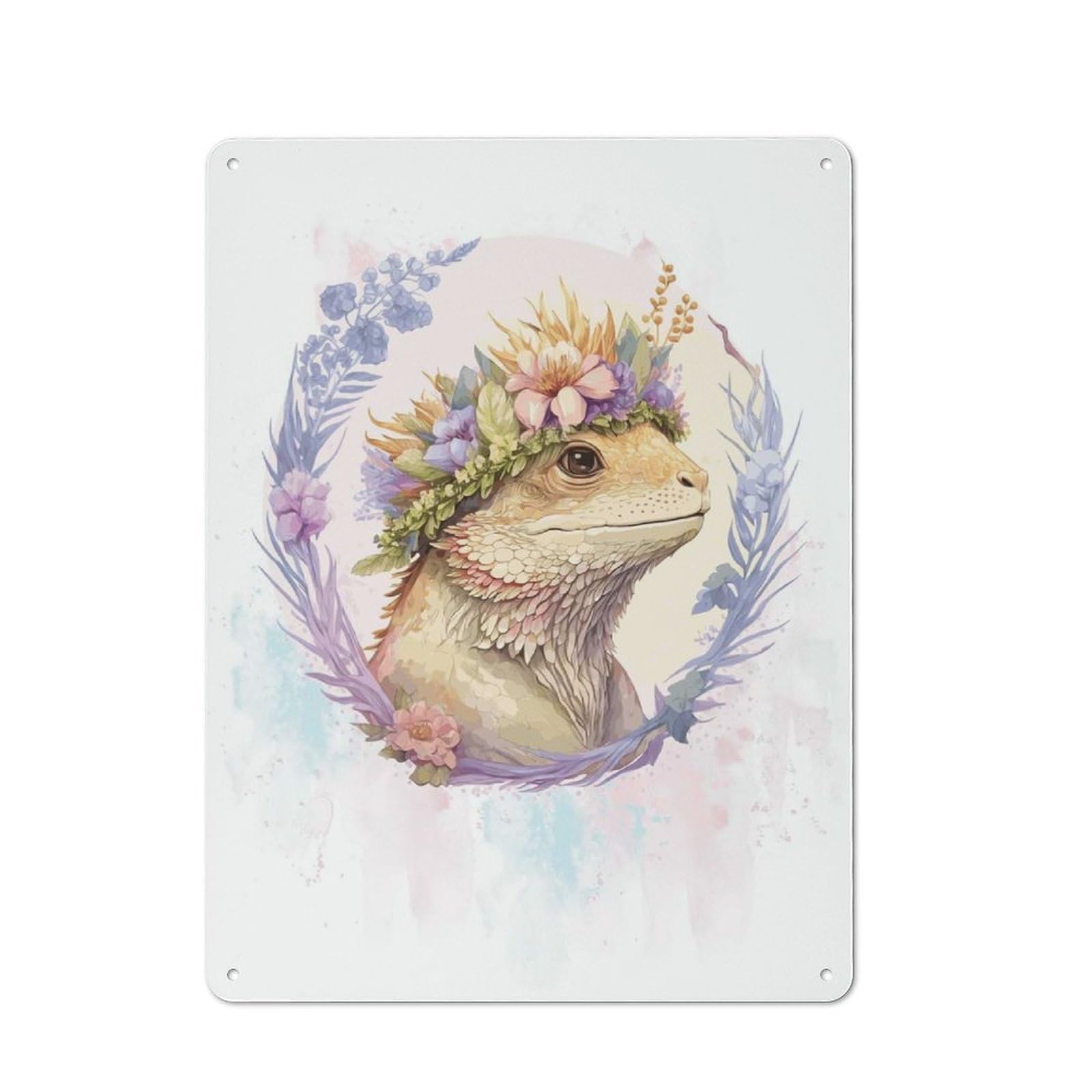 Understated Office Metal Sign 40x30cm Featuring Floral Bearded Dragon, Studio Wall Plaque for Office, Study, Studio Or Hallway