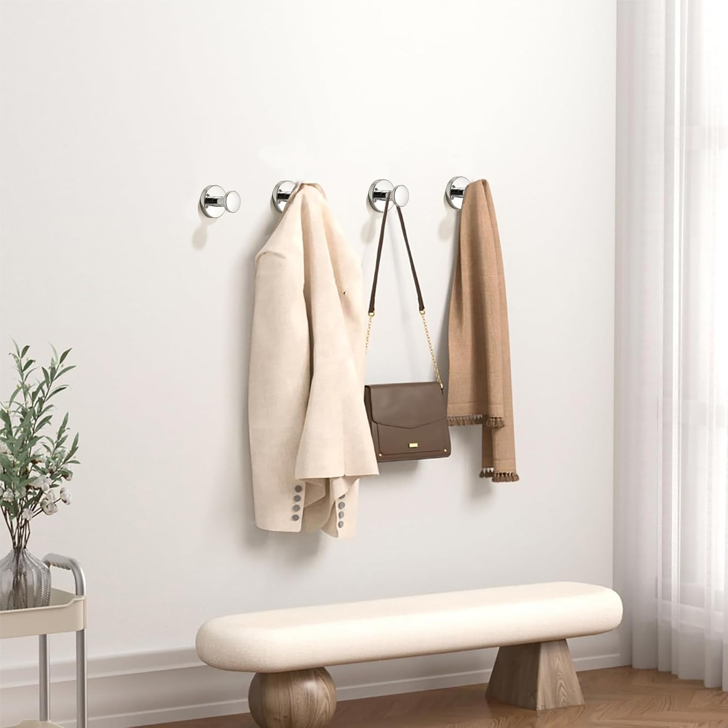 khtumeware Robe Hook for Hanging 5 Pack Bathroom Towel Hooks,Polished Nickel Hat-and-Coat-Hooks