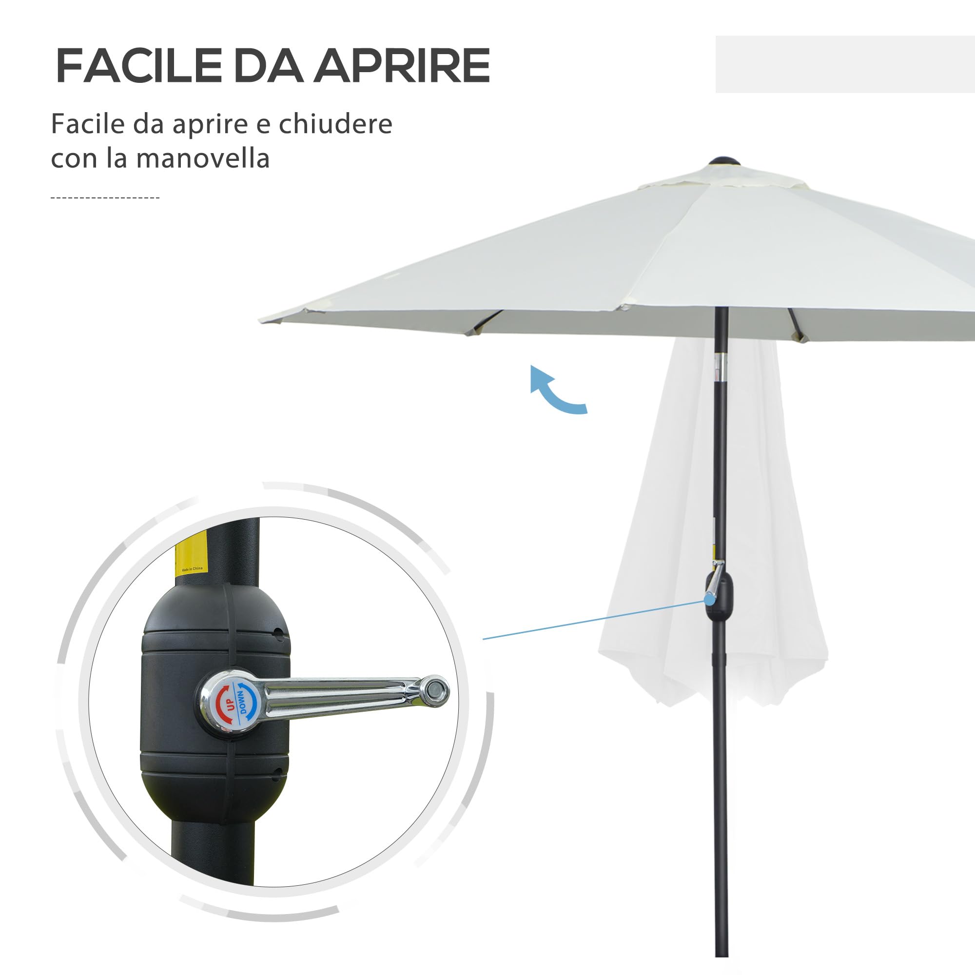 Outsunny Ombrellone da Giardino 2.65x2.65m Inclinabile 3 Angolazioni Manovella 8 Stecche Alluminio Poliestere 180g/m²