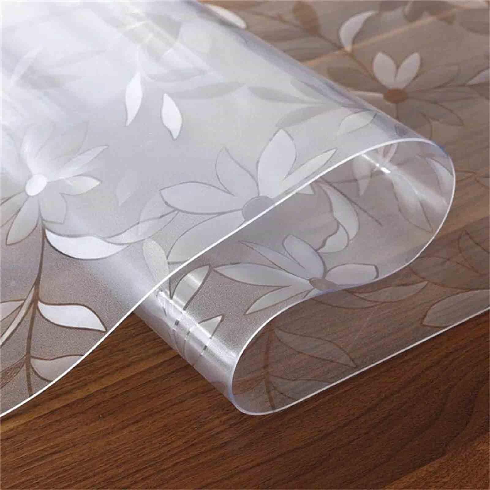 Floral Clear Frosted Table Protector Transparent PVC Tablecloth 2mm Protective Film Non-Slip Suitable Countertops Glass Surfaces(85x140cm Rechteckig)