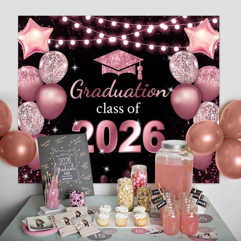 Fondo fotográfico graduación 10x8 pies rosa dorado miniatura 3
