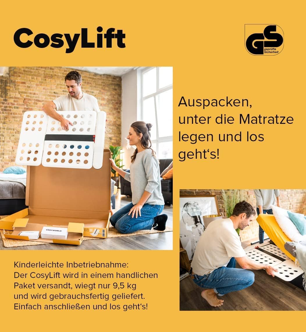 COSYLIFT Lattenrost Add-On, Boxspringbett Add-On - elektrisch Verstellbarer Lift für Lattenroste & Matratzen, für alle Betten & Boxspringbetten - mit Motor & Handschalter