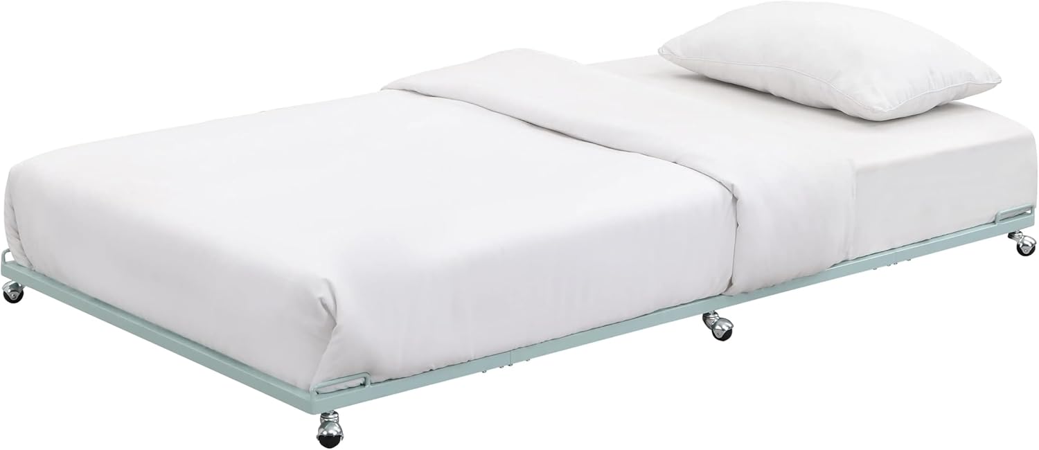 Black Twin Metal Roll Out Platform Trundle Bed Frame with Slats