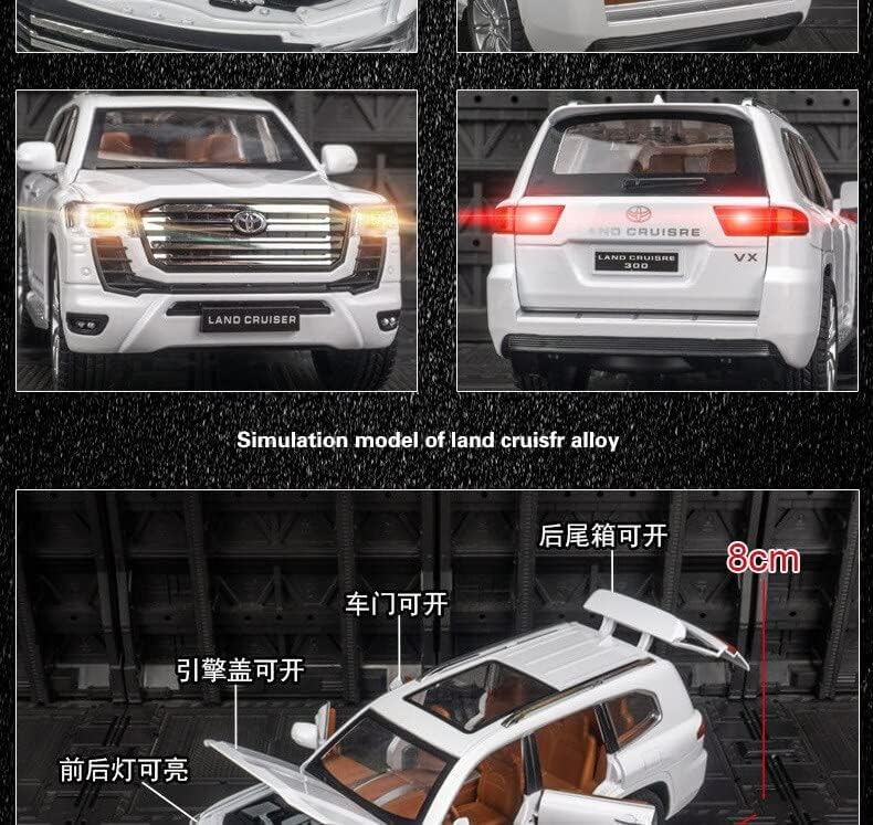 Image of Metal Pull Back Diecast Car 1:32 Land Cruiser Pull Back Car Model with Sound Light Boys Gifts Toys for Kids (White)