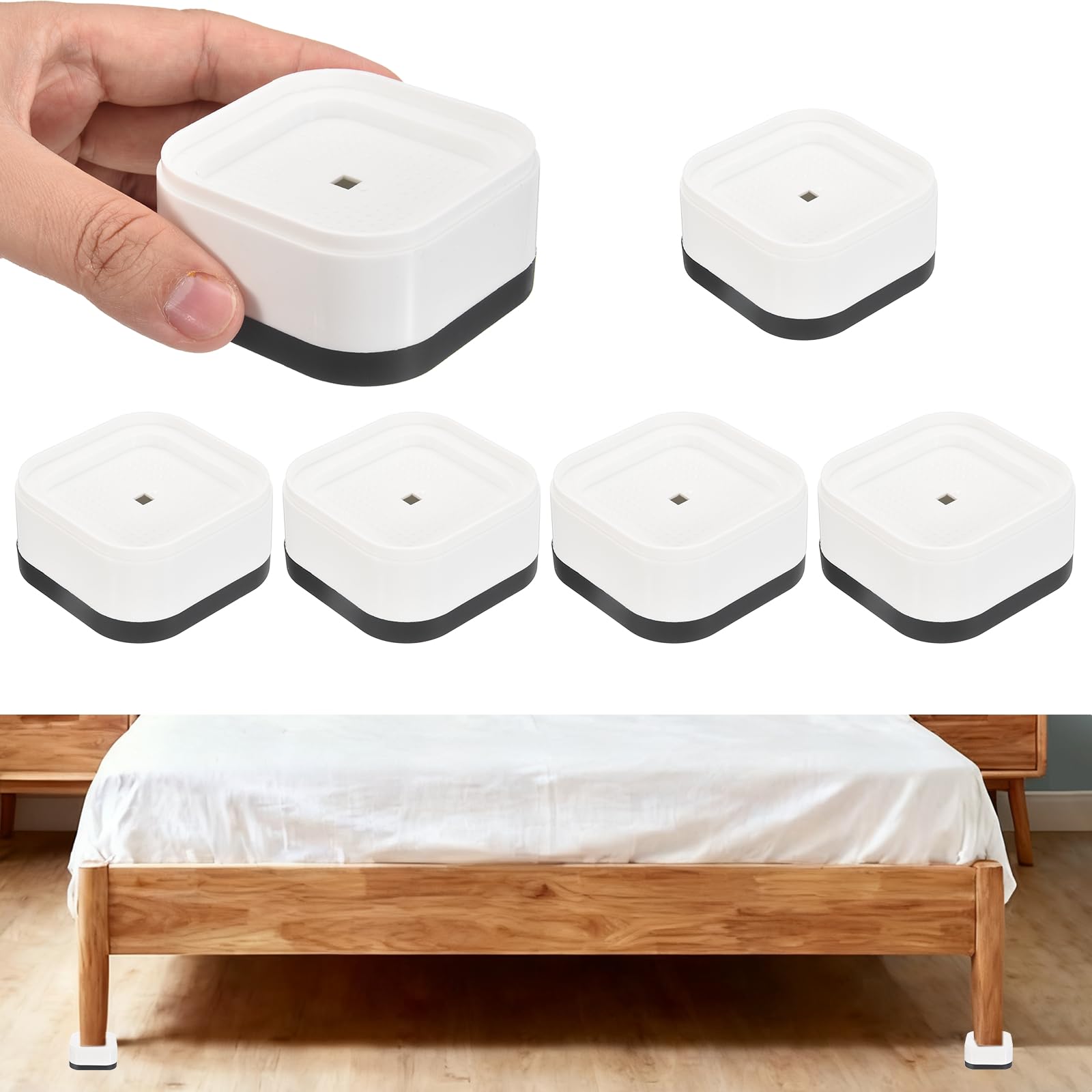 sourcing map 6Pcs Furniture Risers, Adjustable Bed Risers Lifts Height 1-Layers 3.5cm, Square Stackable Table Leg Lift Blocks for Desk Couch Chair Table Cabinet Bed Frame, White