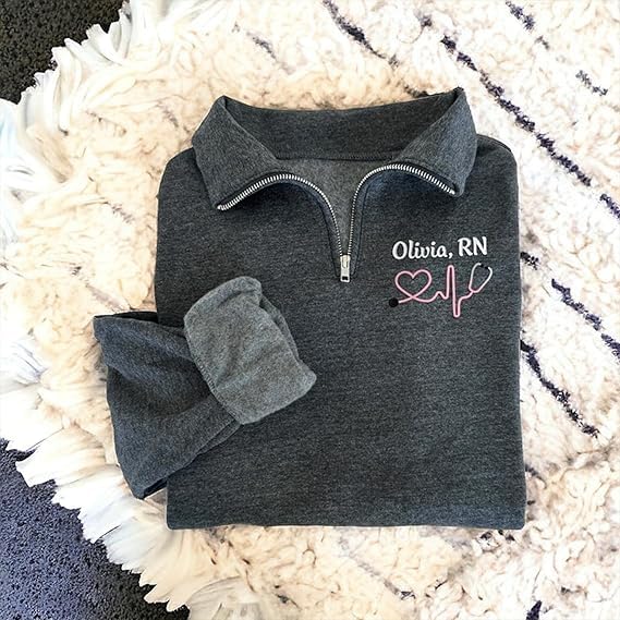 Personalized Nurse Quarter Zip Sweatshirt, Custom Embroidered Nurse Sweatshirt, RN Sweatshirts Gift for Nurses Multicolor4