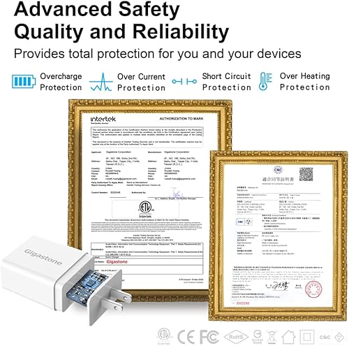 Miniatura 5 de Gigastone Cargador de pared USB A de 18 W paquete de 2 enchufe de carga 3A certificado QC3.0 Qualcomm, ladrillo de potencia de carga rápida,