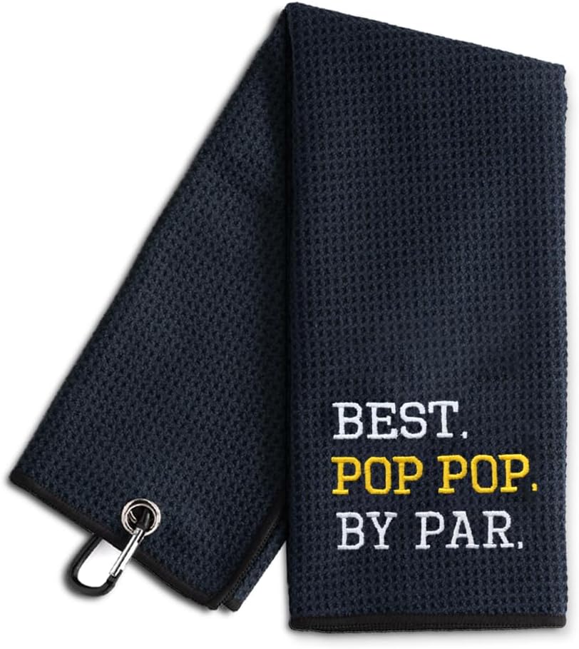 Best Pop Pop by Bar Embroidered Golf Towel, Funny Golf Towel for Golf Bag with Clip, Retirement Gifts for Grandpa Dad, Fathers Day Birthday Gifts for Grandpa Dad Golf Lover Golf Fan