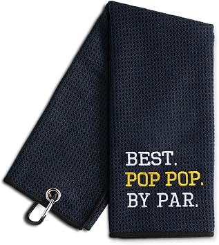 Best Pop Pop by Bar Embroidered Golf Towel, Funny Golf Towel for Golf Bag with Clip, Retirement Gifts for Grandpa Dad, Fathers Day Birthday Gifts for Grandpa Dad Golf Lover Golf Fan