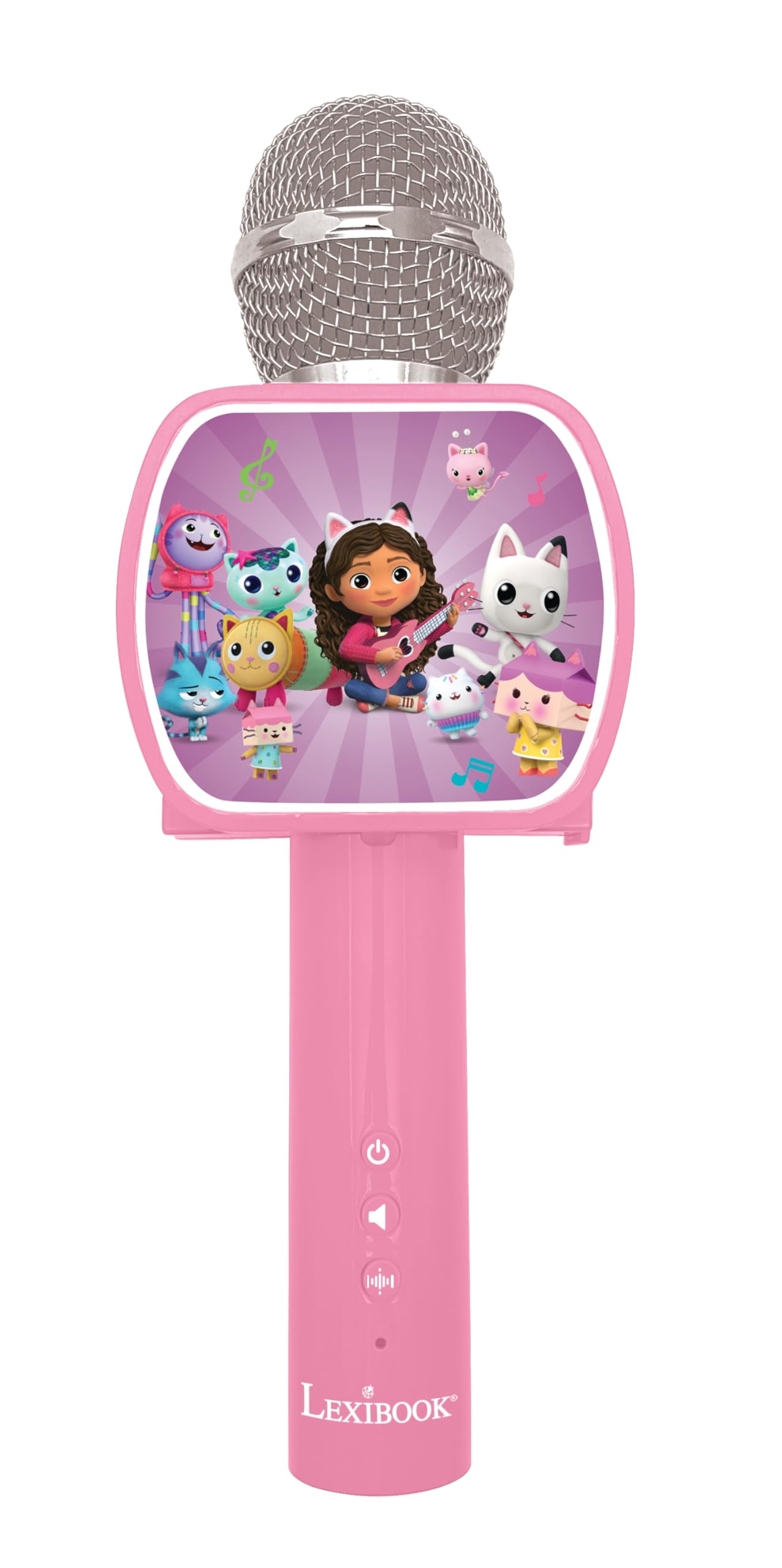 LEXIBOOK, Gabby's Dollhouse, Bluetooth® Microphone with voice change function, Built-in speaker, Phone holder included, Pink, MIC240GDH