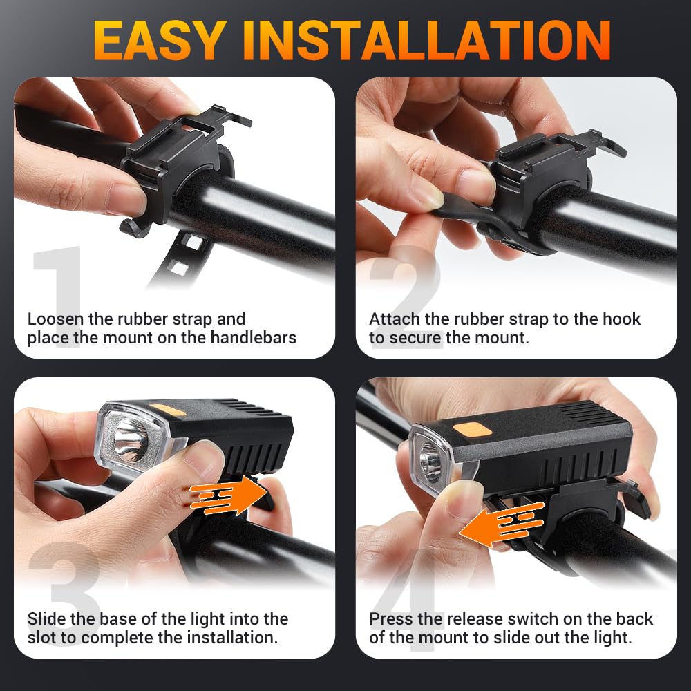 VICTGOAL Cycle Light Type-C Rechargeable Front Light for Cycle Waterproof High Bright Anti-Glare Bicycle Light with 3 Lighting Modes for Night Riding (Black) 3