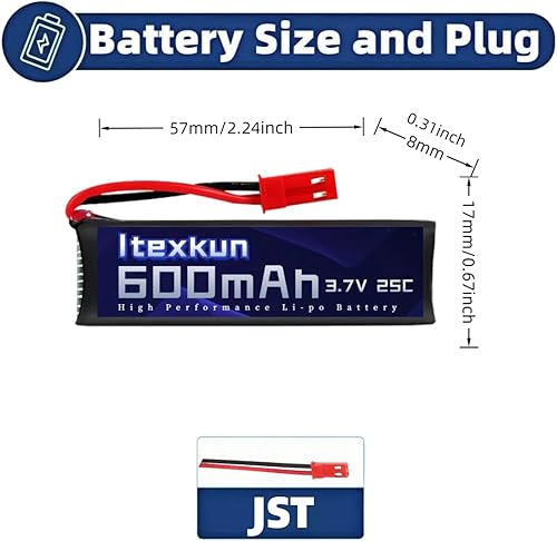 Miniatura 3 de 5 unids 3.7 V 600 mAh 25C JST Plug Batería Lipo recargable para UDI U815A U818A U817A U817 U818A-1 V959 V222 V929 RC Quadcopter con 5 en 1 cargador
