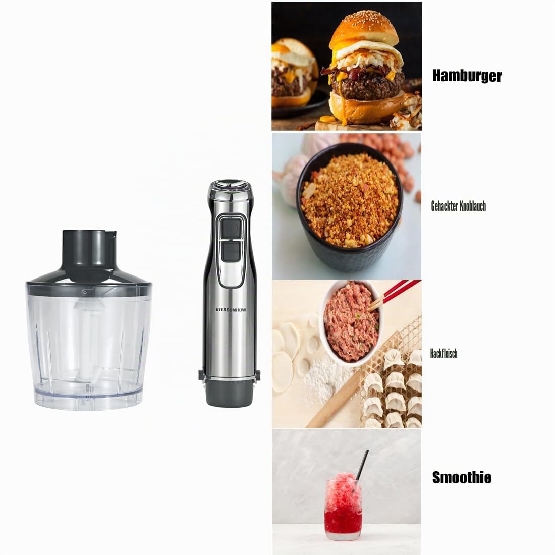 Stabmixer 800W 4-IN-1 mit 6 Stufen & Turbo – für Smoothies, Babybrei & Suppen