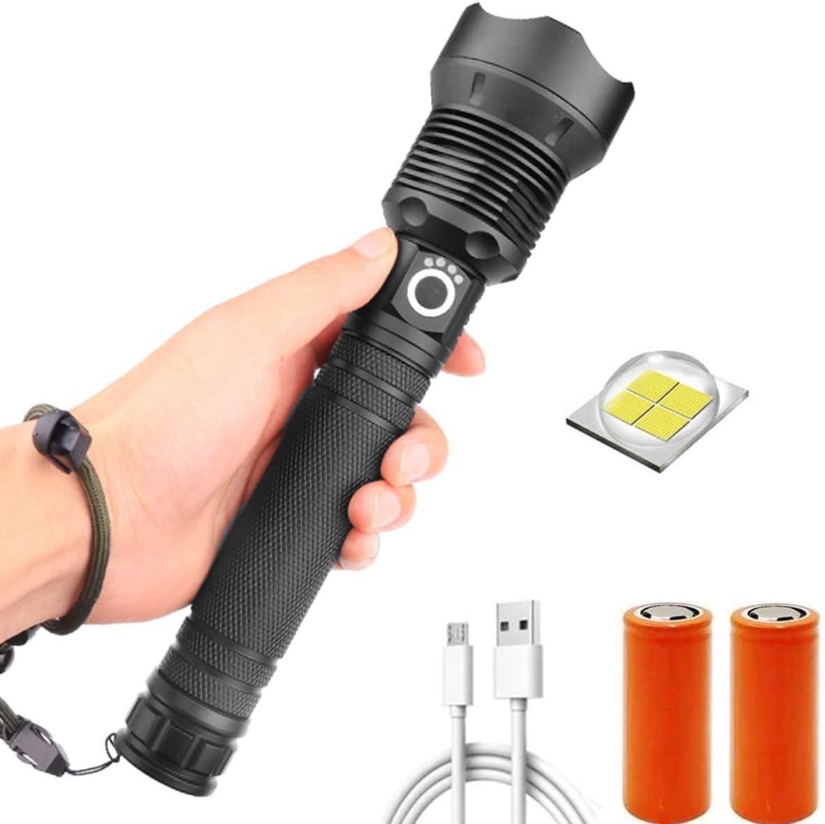 Torche LED XHP70.2 Rechargeable, Torche Tactique Super Lumineuse 20000