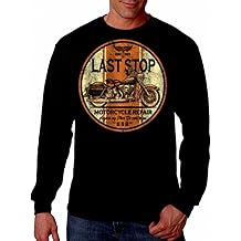 Last Stop Motorcycle Shirt Biker Rider Route 66 Harley Vintage Mens Long Sleeve Tee