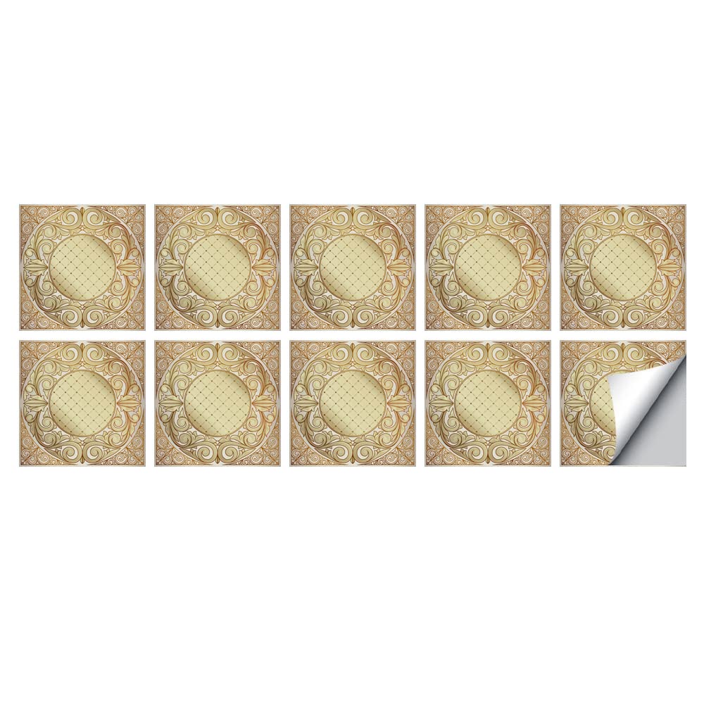 LMYSXAOZ Tile Stickers Stick on Tiles, Self Adhesive Wall Tiles for Bathroom Kitchen, Oil Proof DIY Peel and Floor Retro Pattern (30x30cm,Golden Mandala)