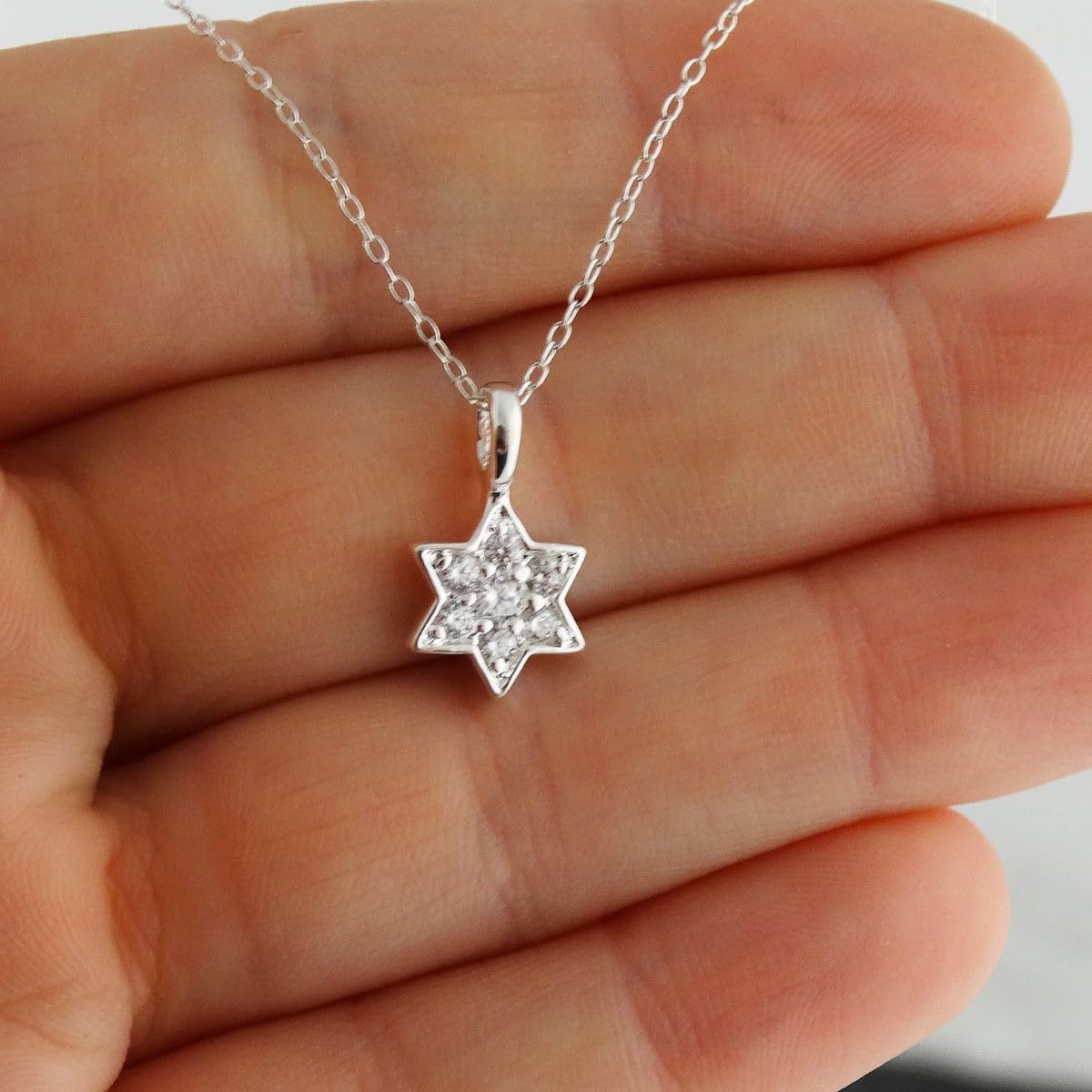 FashionJunkie4Life Sterling Silver Star of David Necklace | Jewish Charm with Cubic Zirconia and 18" Chain | Religious Symbol Gift for Women - Image 3