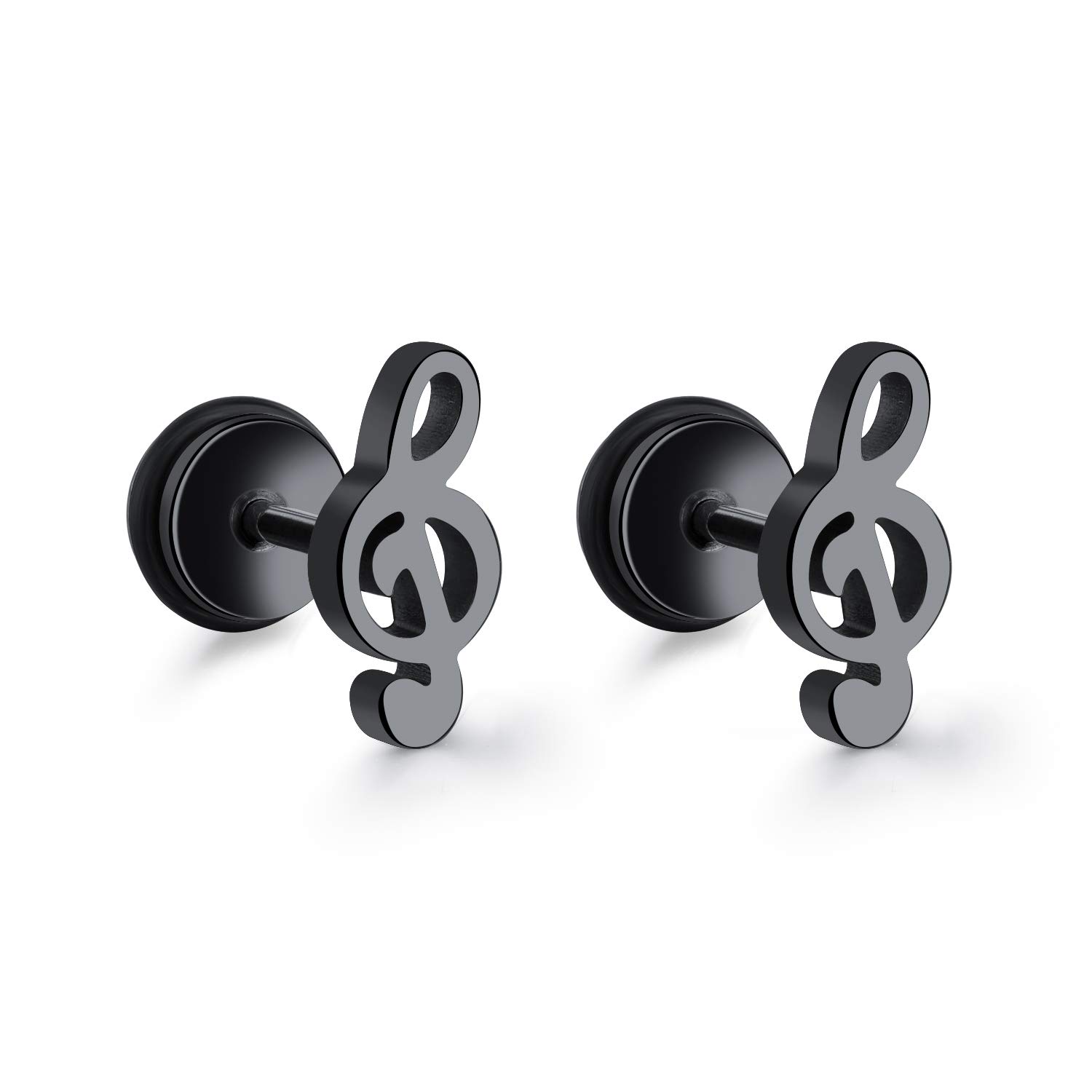 Unsex Stainless Steel Musical Note Screw Stud Earrings (Black, Silver, Gold, Set of 3)