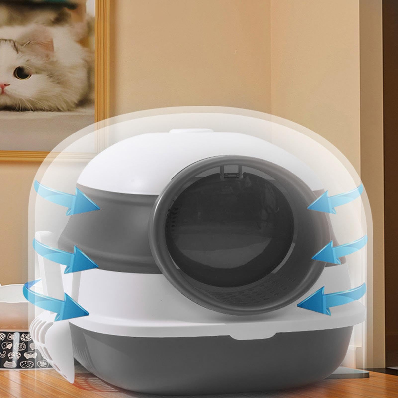 Arenero para Gatos Cerrado: Moderno arenero Espacioso con capó | Bandeja de para Gatos Extra Grande Cubierta para Gatos Grandes, solución fácil de Limpiar