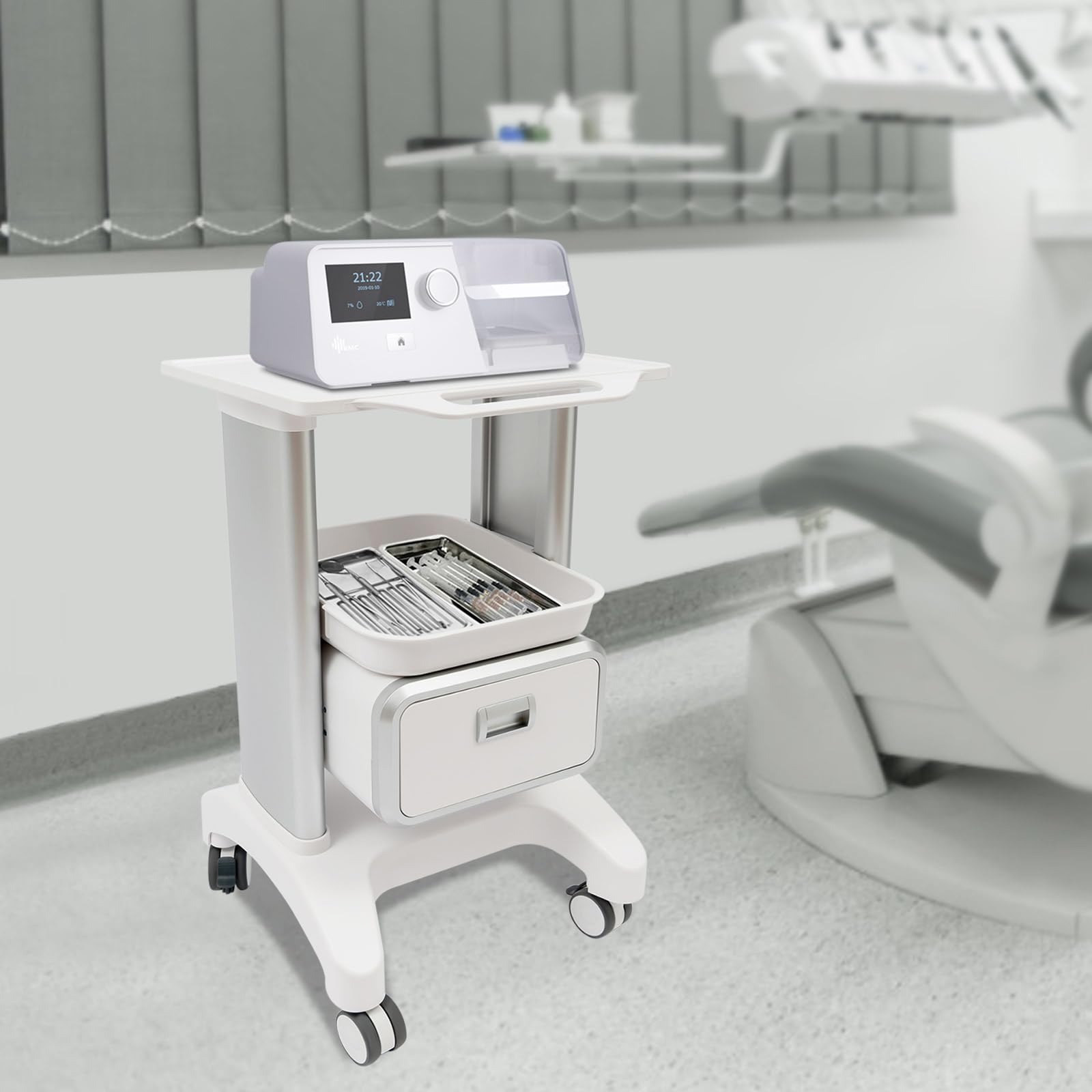 Rollwagen für medizinische Geräte, Laborwagen Medizinwagen mit Schublade und oberer Ablage, 100 kg Tragkraft,Servierwagen Medizinischer Wagen für Labor, Klinik, Krankenhaus, Salon