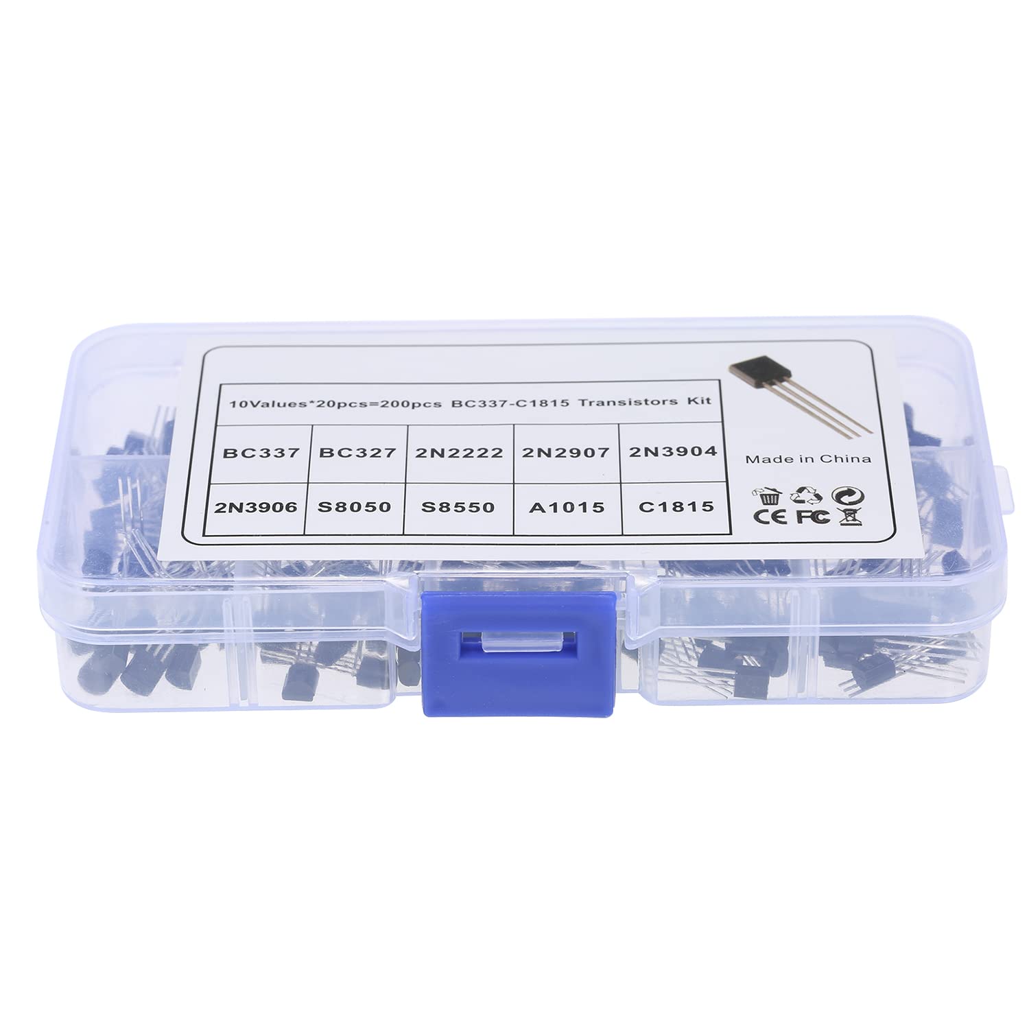 Kit di 200 transistor di potenza NPN PNP BC337 BC327 2N2222 2N2907 2N3904 2N3906 S8050 S8550 A1015 C1815 per progetti elettronici fai da te riparazione veicoli