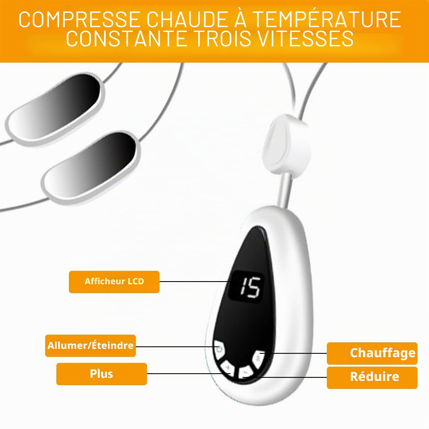 Masseur Cervical EMS, Points D'acupuncture du Massage Lymphatique Cou 6 Modes 15 Niveaux D'intensité Massage Cou Portable avec Fonction Chauffante pour Maison, Bureau, Voyages