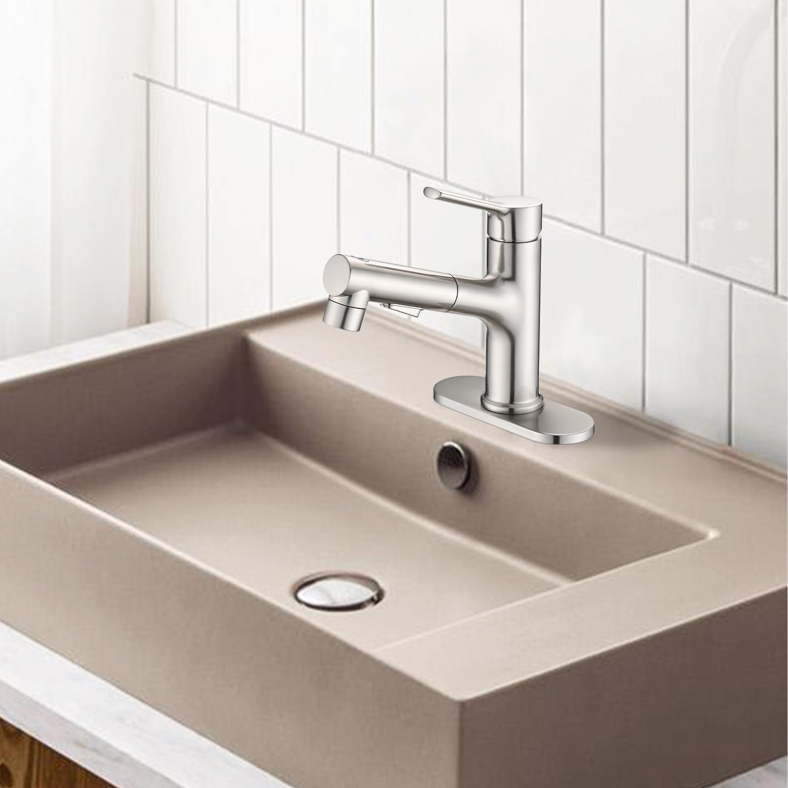Robinet de lavabo en nickel brossé de style moderne pour vasque de salle de bain