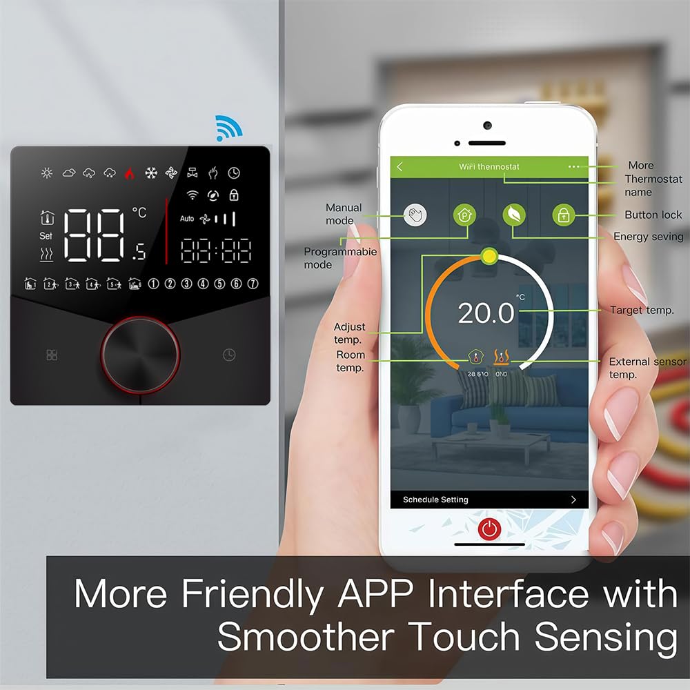 Wi-Fi Thermostat - Serie 009 Termostato Touchscreen Programmabile per il Riscaldamento della Caldaia - Controllabile a Distanza dal Cellulare, Compatibile con Alexa, Google Home e IFTTT