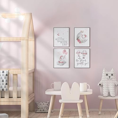 Miniatura 3 de Canssape Juego de 4 decoraciones de pared de elefante para habitación del bebé, arte de pared para dormitorio, impresiones de globos aerostáticos de
