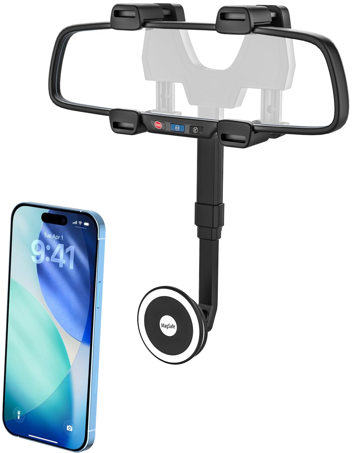 Supporto magnetico per specchietto retrovisore MagSafe [24 forti magneti] Supporto magnetico per specchietto retrovisore dell'auto [4 clip più stabile] Supporto per telefono per accessori auto per