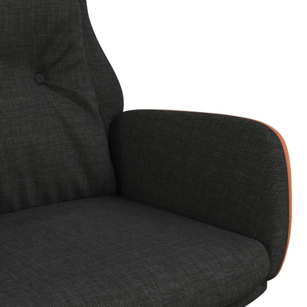 Poltrona relax nera con tessuto e rivestimento in PVC, spessa imbottita, telaio in metallo e gambe in legno massiccio di caucciù, sedia da soggiorno stabile con braccioli per un riposo