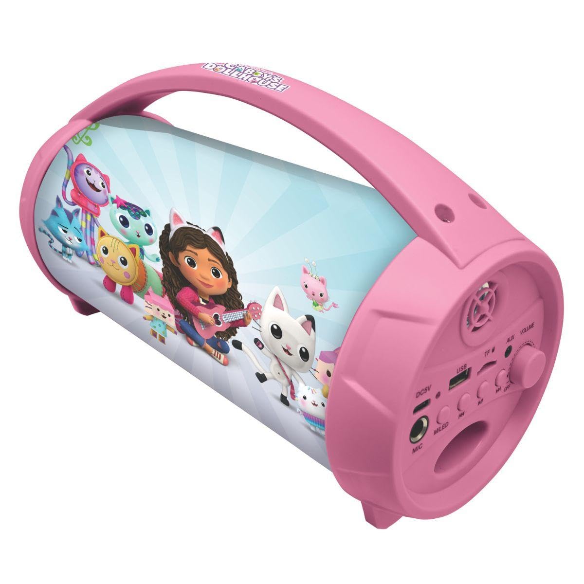 Lexibook, La casa delle bambole di Gabby, Altoparlante luminoso senza fili con microfono, suono stereo, funzione karaoke, porte USB e per schede SD, batteria ricaricabile, BTP585GDHZLXB