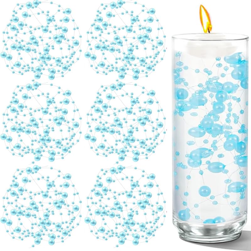 Cusmation 50 PCS Artificial Floating Beads for Centerpieces Vases, Light Blue 8+3mm Beads for Wedding Party, Faux Pearl String for Decorating, Pearls